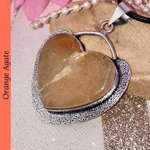Orange Agate Gemstone Handmade Heart Halo Pendant Necklace